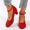 Leisure Classic Pumps Female Buckle Strap Square High Heels Square Toe Women Shoes Square Buckle Summer Shoes Plus Size