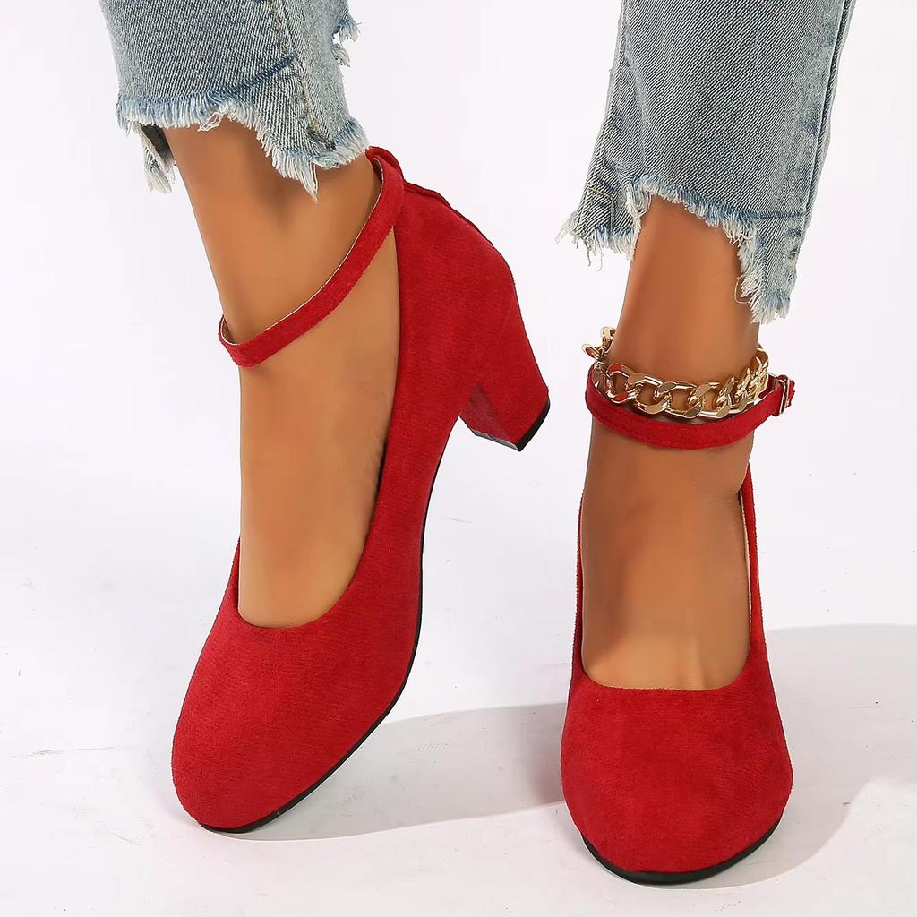 Leisure Classic Pumps Female Buckle Strap Square High Heels Square Toe Women Shoes Square Buckle Summer Shoes Plus Size