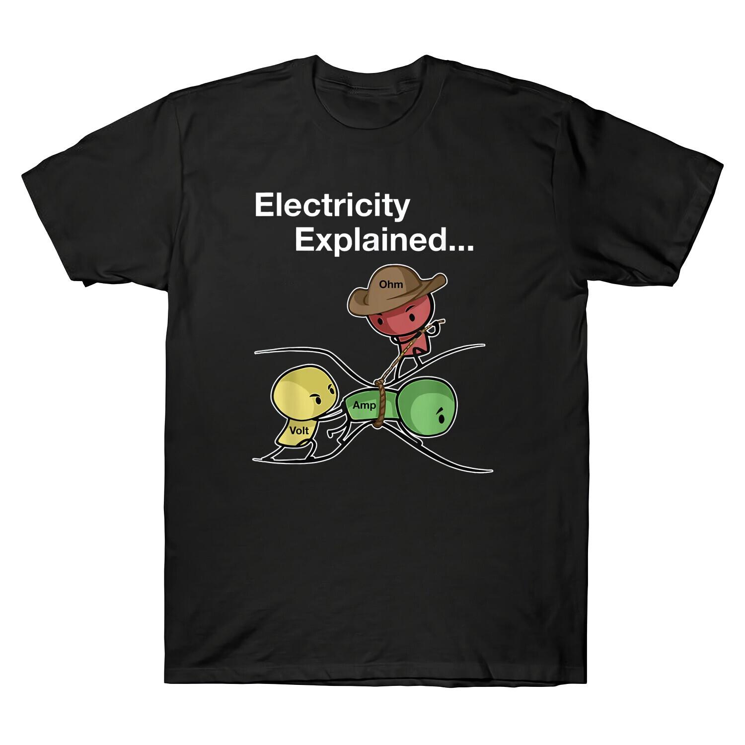 Ohm Volt Amp Electricity Explained Funny Electrician Nerd Men s Cotton T-Shirt XL