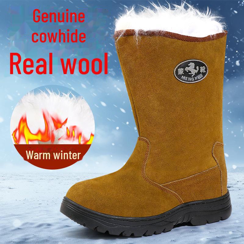 Real Wool Waterproof Winter Boots -40°F, Non-Slip Genuine Leather