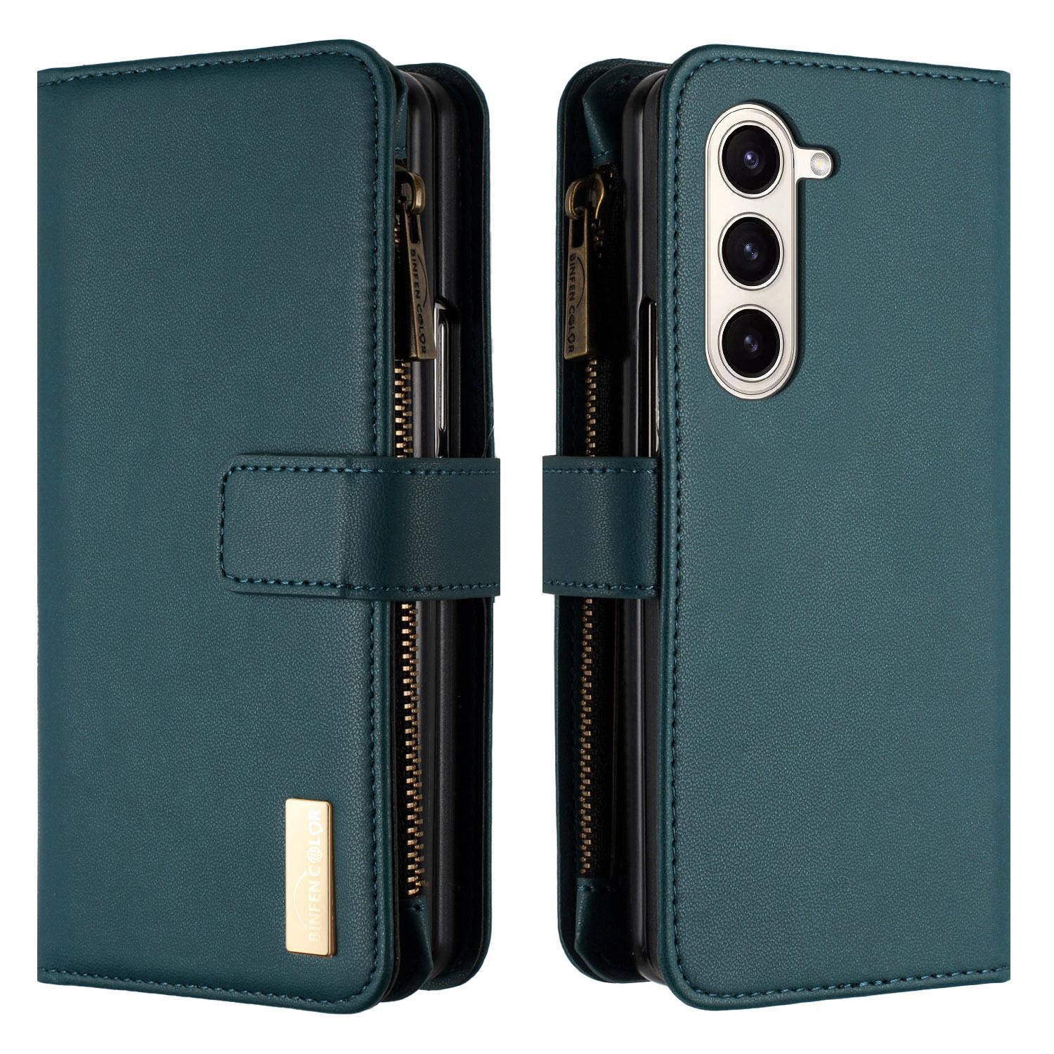 

For Samsung Galaxy Z Fold6 5G Case Zipper PU Leather Wallet Phone Cover Green