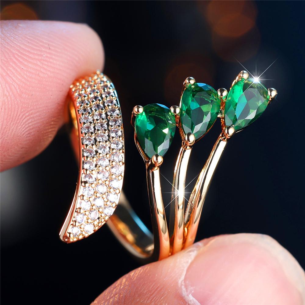 Charm Female White Green Crytal Adjustable Open Ring Gold Silver Color Cute Gift Wedding  For Women