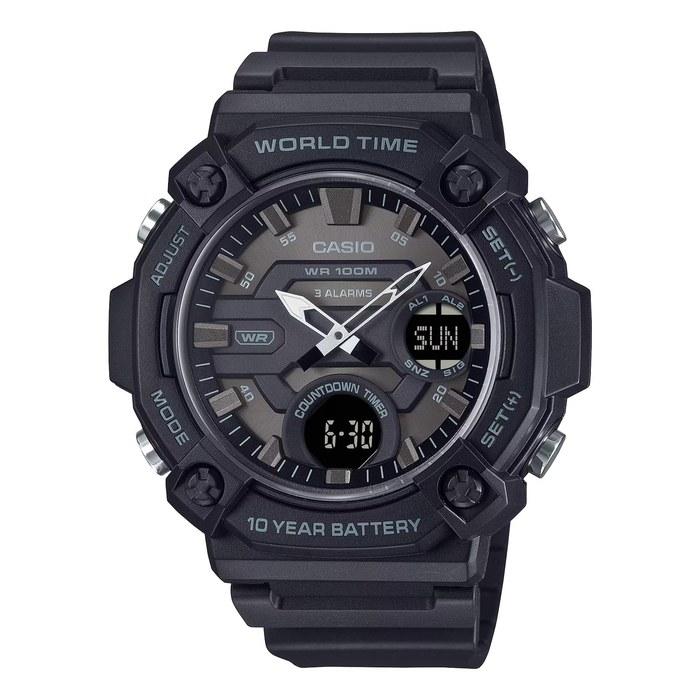 Casio World Time Telememo Quartz Watch AEQ-120W-1BV Men s Reverse LCD Black Overseas Model