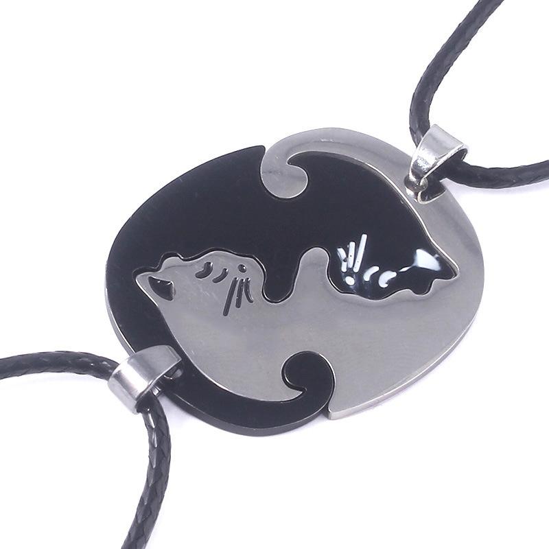 

ZRM Stainless Steel White Black And Gold Pet Cat Kitty Pendant Puzzle Matching Necklace Chain For Couple Lover Valentine 50cm черный белый