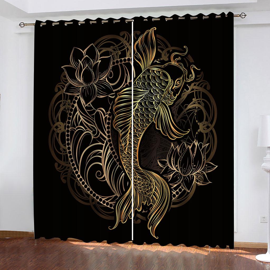 Children'S Room Curtains Gold Line Art 3D Design Luxury Girl Window Curtains For Living Room Bedroom Home Decor Fashion