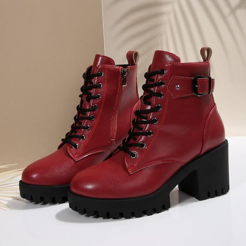 Fashion High Heels Platform Booties Women's Single Boots Fall/Winter 2025 New Block Heel Platform