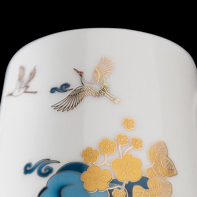 Gold-Inlaid Jade Porcelain Mug - Flower Cloud Crane