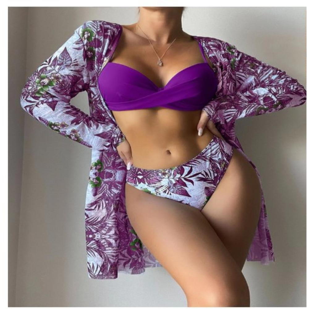 Sexy Cross Bikini Split Strap Three Piece Swimsuit European and American Printed Bikini