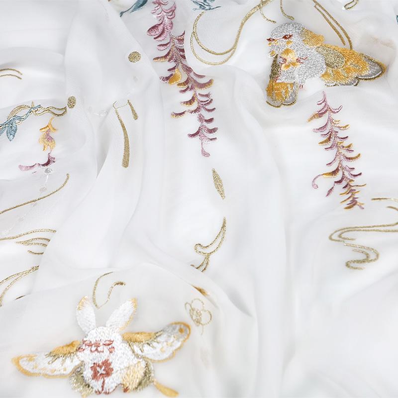 1/3/5M starożytny styl gradientowy Hanfu tkanina króliczek glicynia drukowany szyfon haft tkanina do szycia diy kostium Hanfu sukienka