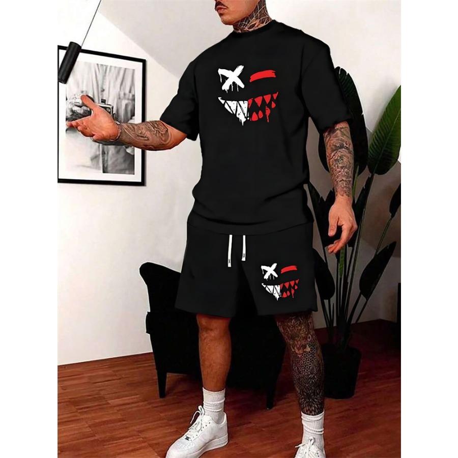 Two-piece Milano Print Men's Set Summer Casual Everyday Men's Short-sleeved T-shirt Outdoor Street Men Fashion Sports Shorts