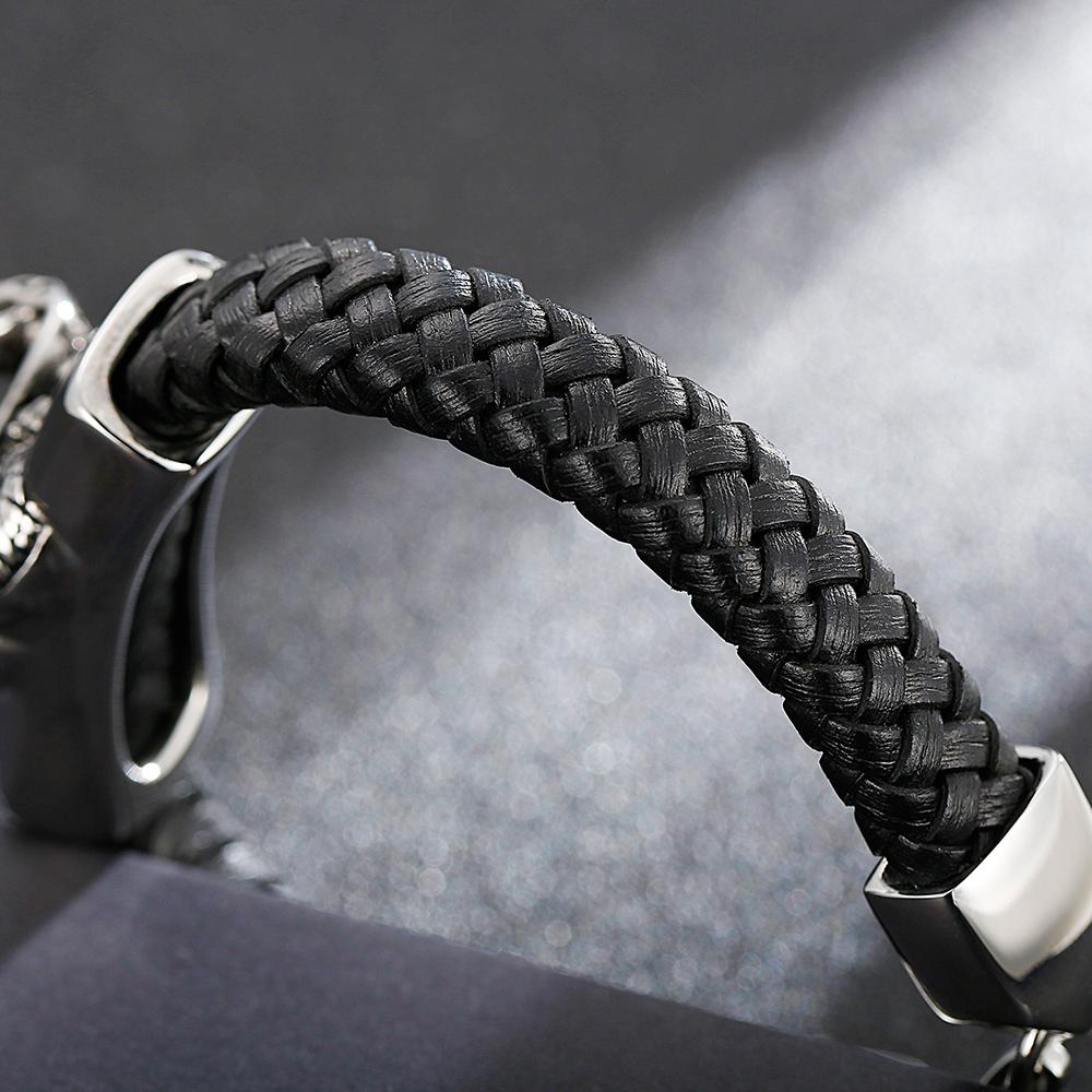 Punk Gothic Men's Snake Head Body Bracelet Man Distressed 316L Stainless Steel & Leather Wrap Bracelet for Men Animal Jewelry
