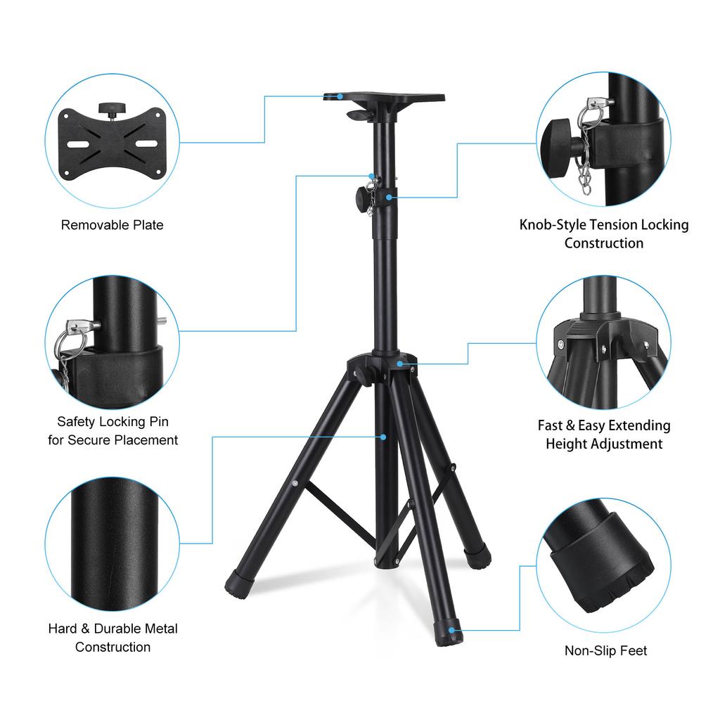 PA Speaker Stand Adjustable Height 28" To 55" / 35" To 67" DJ Tripod Stand with Mounting Bracket Universal Tripod Speaker Stands