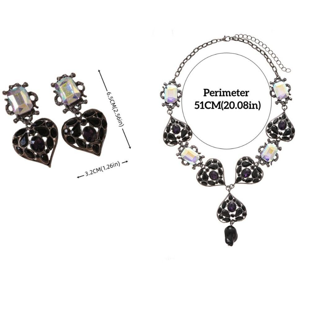 Hollow Out Heart Rhinestone Necklace Crystal Pendant Heart Drop Earrings Necklace Earrings  Party
