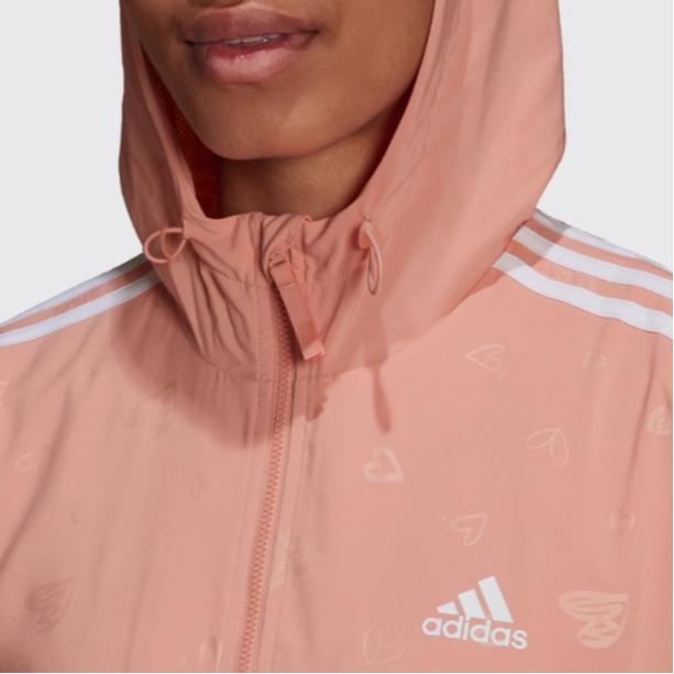 adidas Chaqueta con capucha de cremallera y estampado completo a rayas para mujer Chaqueta Rosa HB5095