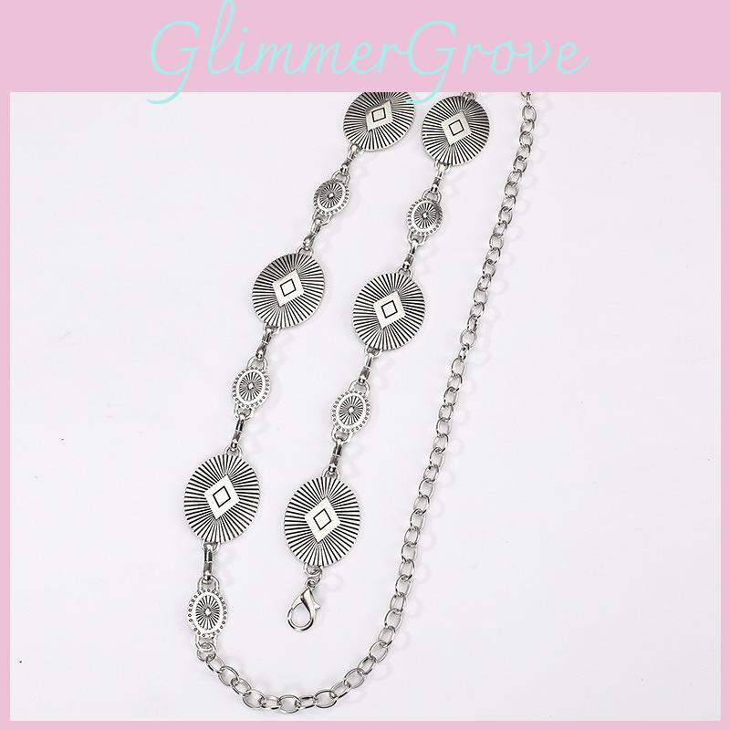 Silver Metal Waist Chain For Women With Retro Carved Buckle For Spring And Fall