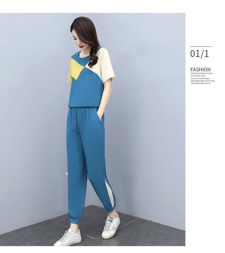 Plus Size Color Block Two-Piece Sportswear Set: Short Sleeve T-shirt & Jogger Pants