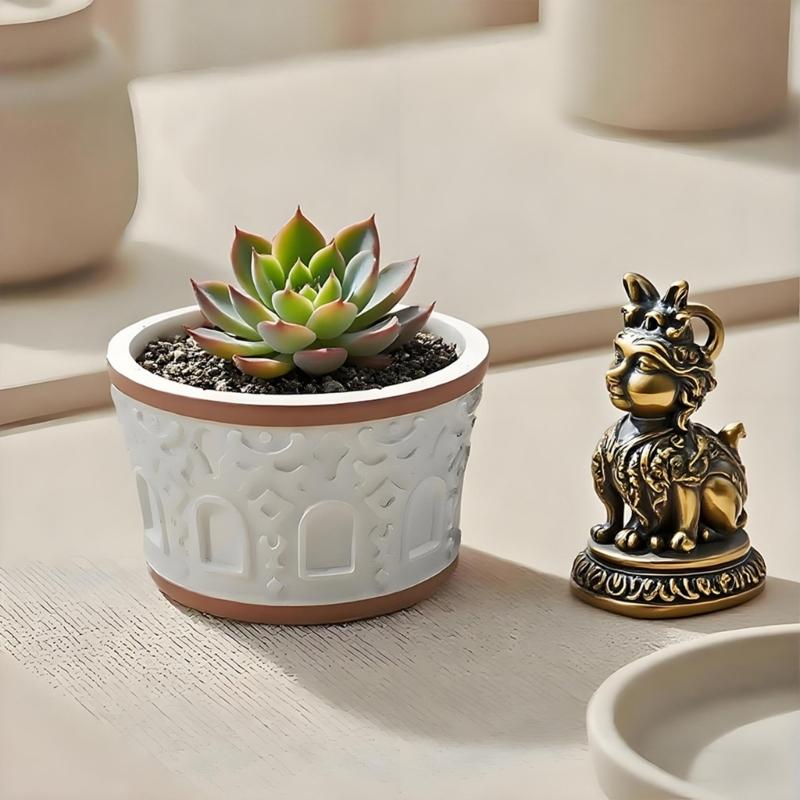 Round Silicone Planter Mold Unique Flower Pattern Easy Demolding Reusable For Indoor Outdoor Decoration Crafting Project