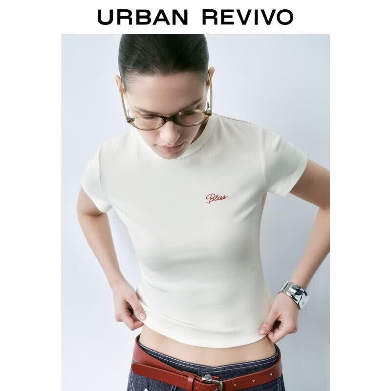 Women s Letter Embroidery Round Neck T-Shirt L