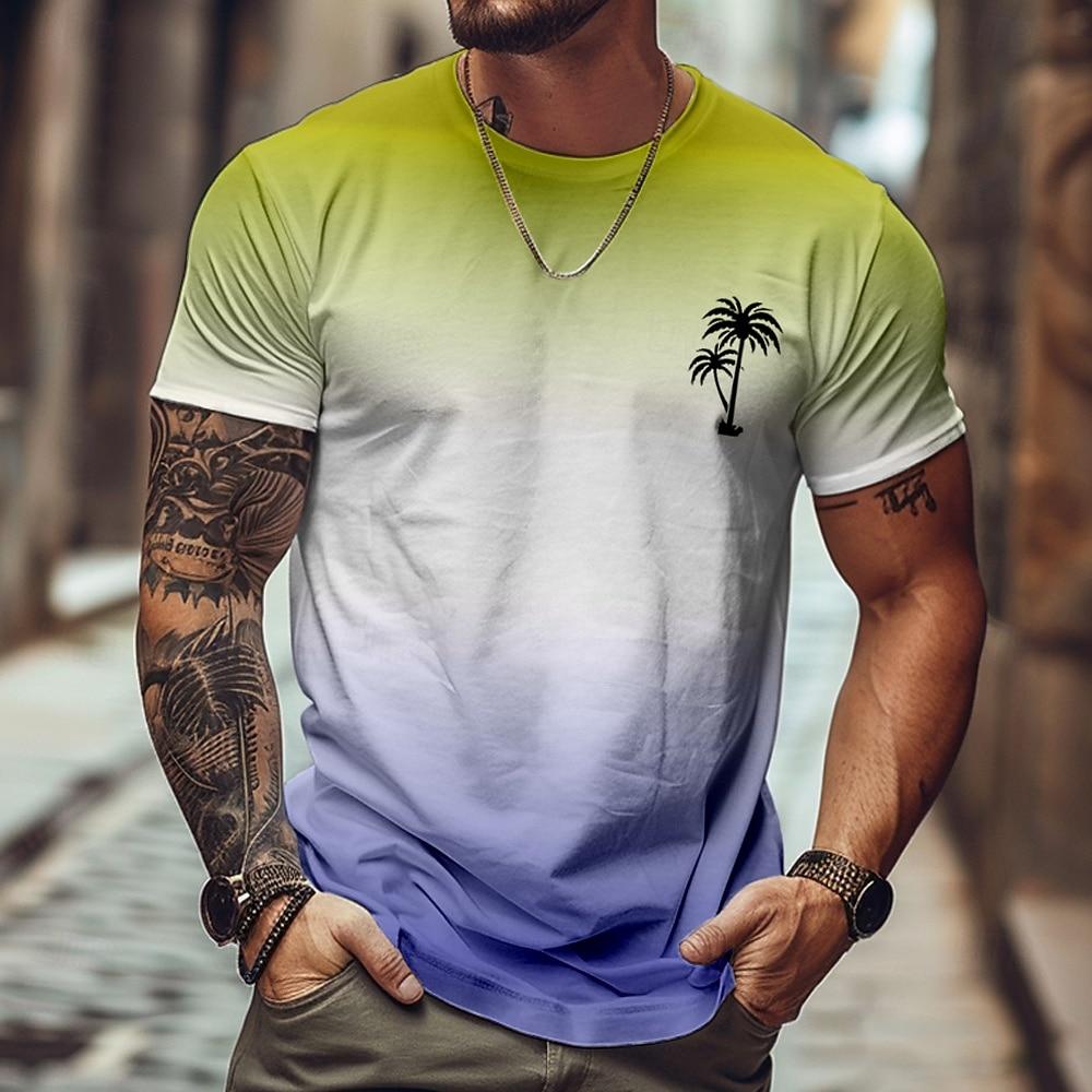 Men's Ombre Coconut Palm T Shirt Short Sleeve T shirt 3D Print Crew Neck Shirt Tropical Hawaiian Vacation Street Daily