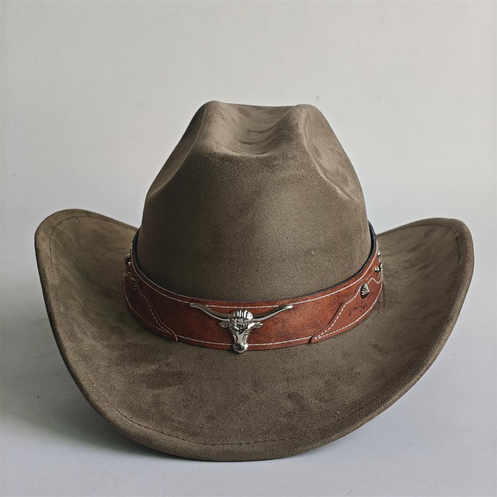 Bull Head Accessories Cowboy Hat For Women Men 7.5Cm Wide Brim Western Suede Hat For Cowboys And Cowgirls Sombrero Vaquero