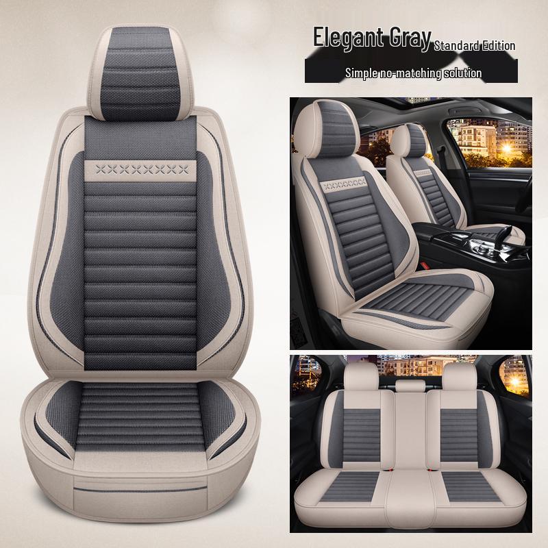 

Four Seasons Cartoon Linen Car Seat Cover - Universal Women s Fashion Cushion with Full Coverage.