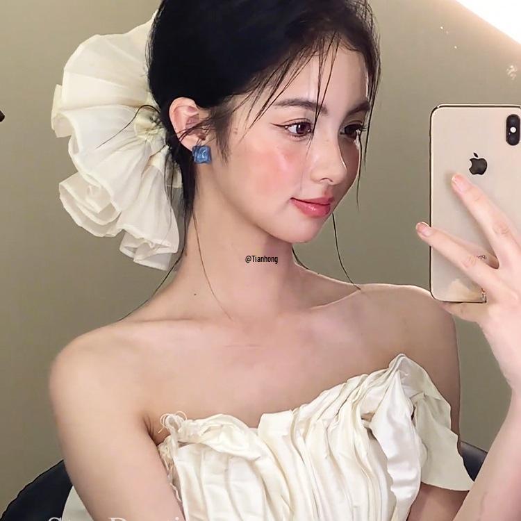 Pleated Double-Layer Scrunchie: Elegant Bridal Hair Flower Accessory