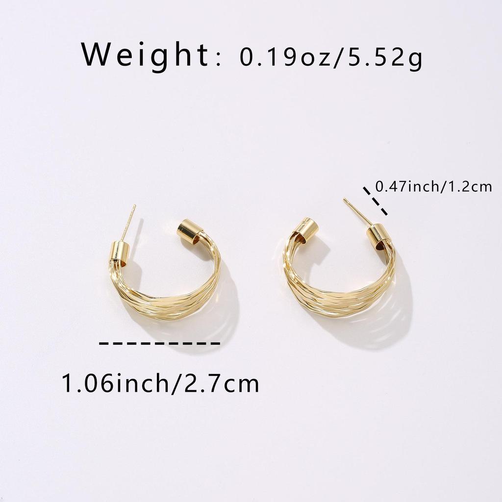 Copper Multi-layer Twisted Wire C-shaped Stud Earrings - Gold Twisted Metal Women's Earrings