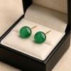 Natural African Jade 999 Sterling Silver Stud Earrings for Women - Green Ear Piercing Care Accessories