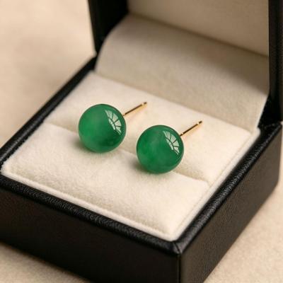 Natural African Jade 999 Sterling Silver Stud Earrings for Women - Green Ear Piercing Care Accessories