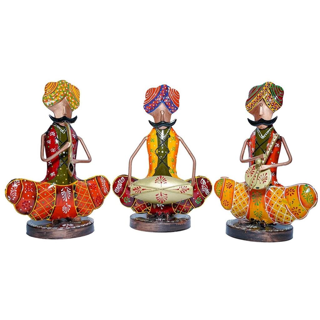 Crafts Metal Rajasthani Musicians Item Showpiece - Decorative Items for Home | Showpieces | Table Decorative Items (17X10X24 Cm), Multi Colour