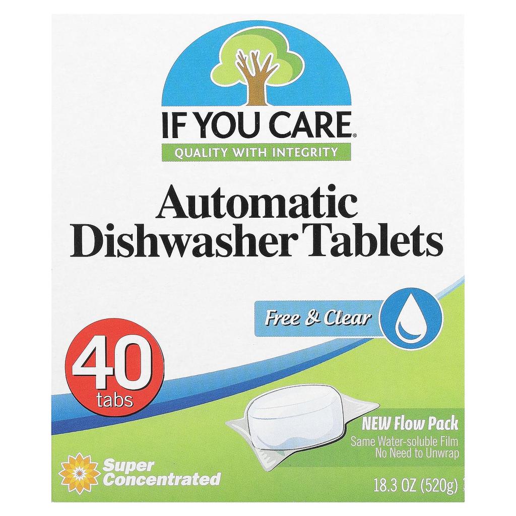 Automatic Dishwasher Tablets, Free & Clear, 40 Tablets, 520G (18.3Oz)