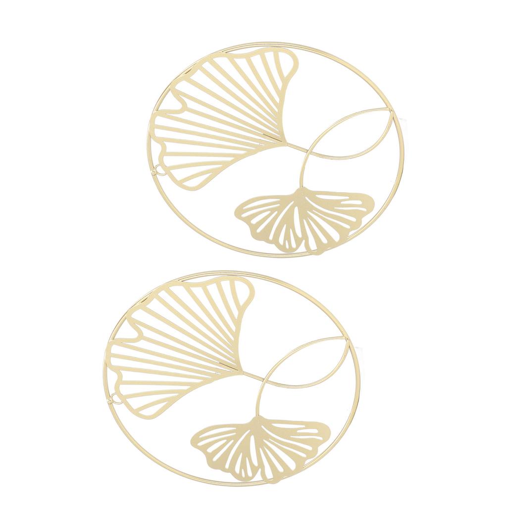 2 Stück Gold Wanddeko Eisenkunst 3D Stereo Ginkgoblätter Wandskulptur für Sofa-Hintergrund Eingang