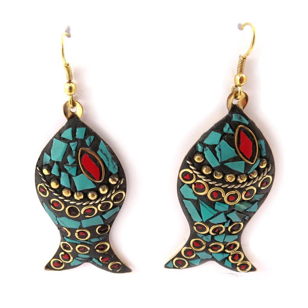 Les Trésors De Lily [J9013] - 'Altaï' Green Red Designer Earrings