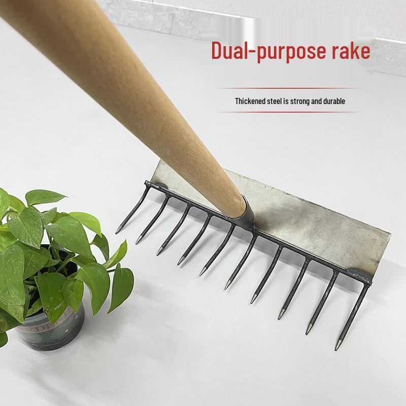 

Dual-Use Garden Rake: 10-Tooth Leveling and Soil Loosening Tool with Long Handle