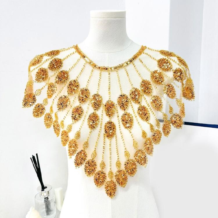 Embroidery Applique Sequins Beads Sew On Collar Patches Wedding Dress Applique For Wedding Dress Evening Gown Decoration