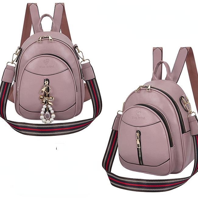 Simple Women's Backpack Casual Zipper Shoulder Bag Solid Color Travel Backpack