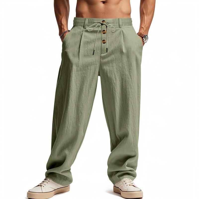 Men's Linen Pants Lightweight Drawstring Elastic Waist Loose Fit Straight Legs Pants With Pockets Breathable Beach Yoga Work Linen Trousers for Men