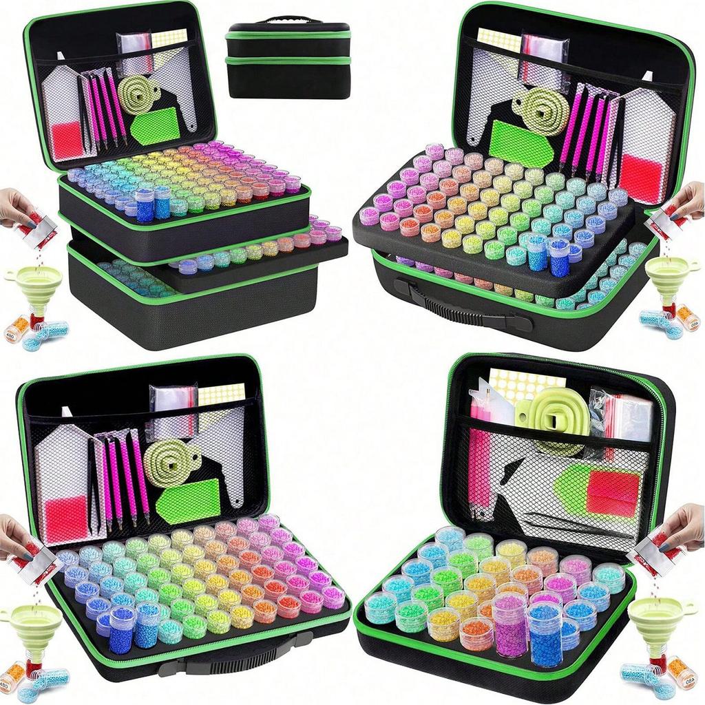 Diamond Painting Storage Box Container, 60-slot Bead Storage with 5D Diamond Art Accessories and Tool Kit Shockproof Jar Jewelry Bead Flash Rhinestone
