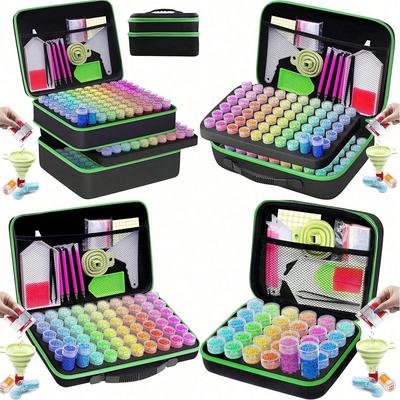 Diamond Painting Storage Box Container, 60-slot Bead Storage with 5D Diamond Art Accessories and Tool Kit Shockproof Jar Jewelry Bead Flash Rhinestone