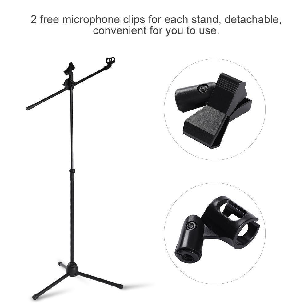 Microphone Boom Stand Dual Mic Clip Folding Arm Tripod Height Adjust Holder