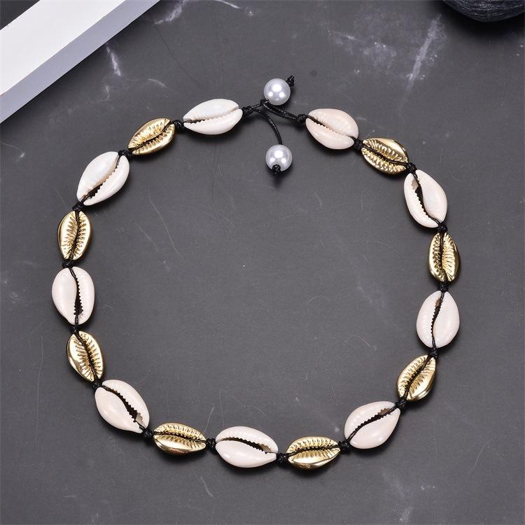 Gold alloy shell necklace, hand woven pearl short chain for women, gold-plated jewelry, Christmas gift, Stocking stuffers, Valentine's Day gift