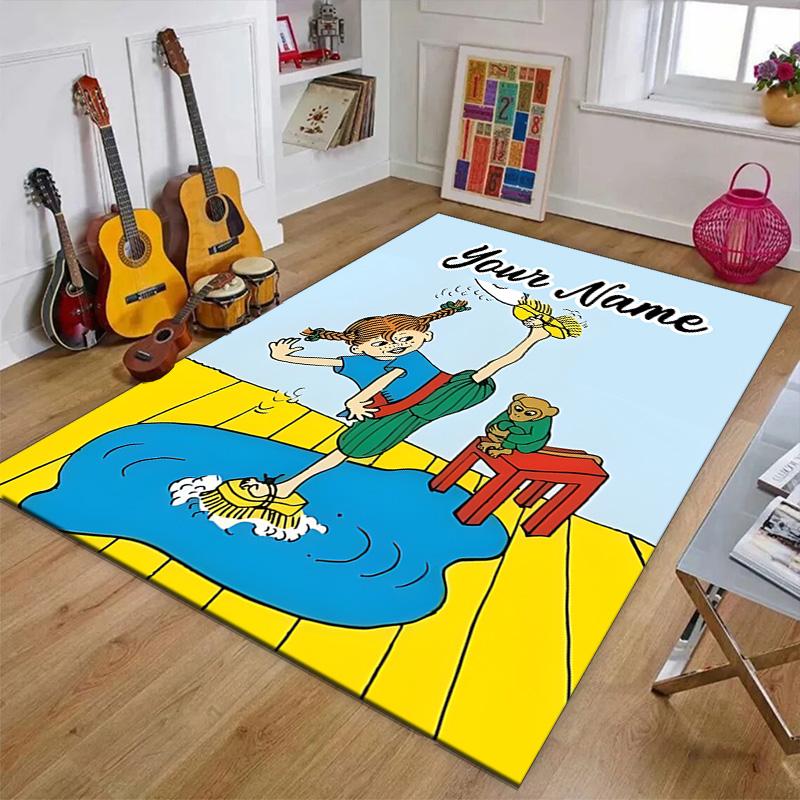 Custom Pippi Longstocking Mat Personalized Name, Polyester Washable Indoor Entryway Rug, Gift for Christmas, Easter, Thanksgiving Day