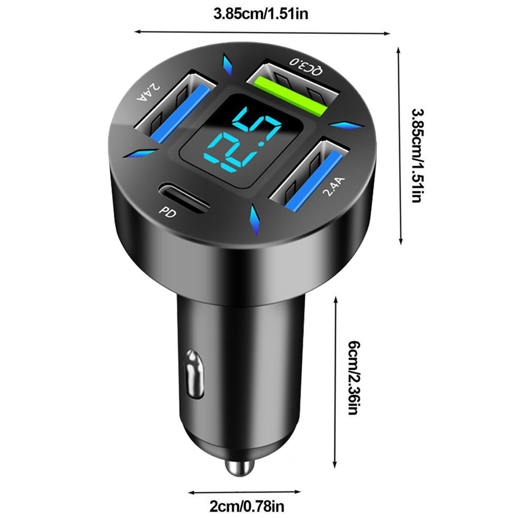 4 Ports 66W PD QC3.0 Car Charger 12V-24V USB Car Charger Socket Ultra Fast Digital Display Phone Charge Power Adapter Outlet