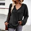 Autumn Winter Women Solid Color V Neck Knit Sweater Long Sleeve Top