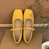 Square head shallow mouth single shoes women's spring new retro fairy gentle Doudou shoes women's flat yellow ladyshoes