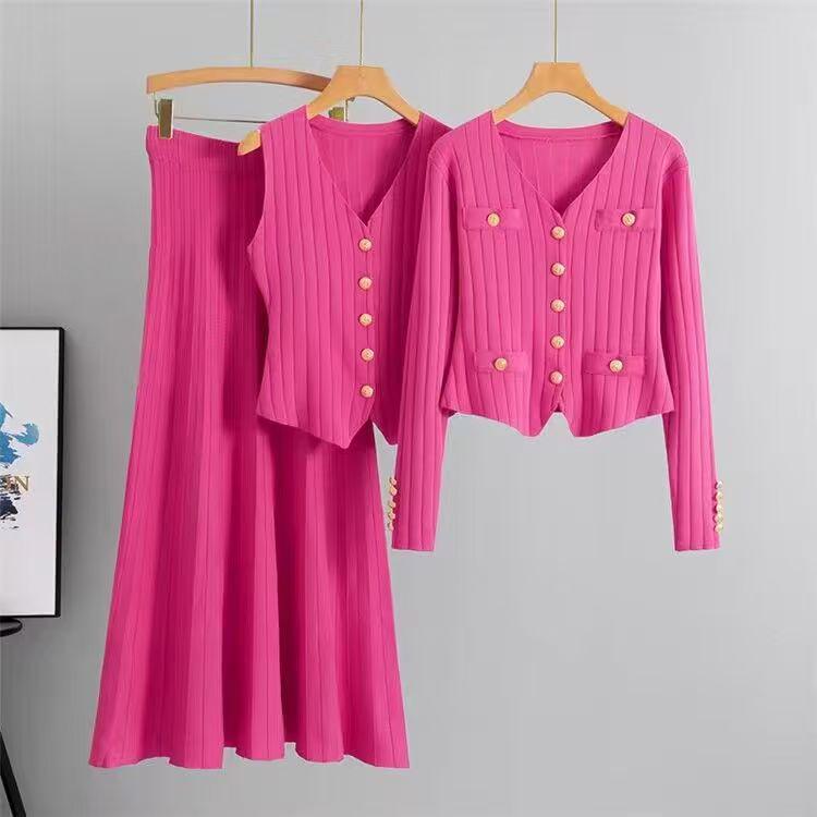 Conjunto de Falda Midi de Punto Ajustado Estilo Coreano - Colección Otoño/Verano 2025 para Mujer