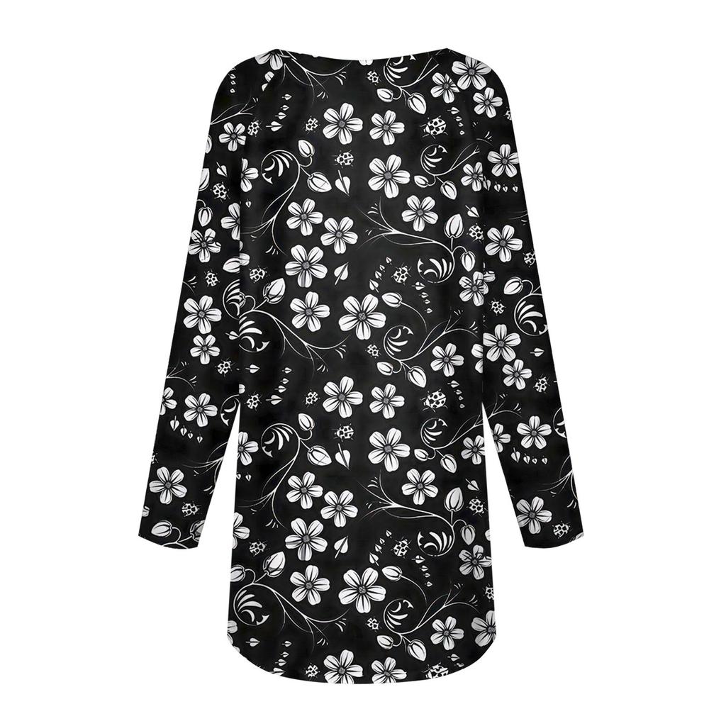 Kvinners uformelle plussstørrelse Langermet rundhals trykt T-skjorte topp genser