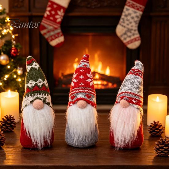 Holiday Decorative Ornaments for Gifts Faceless Gnome Plush Doll, Dwarf Doll with Kitted Hat, Party Decorations Season Christmas Home Decor,