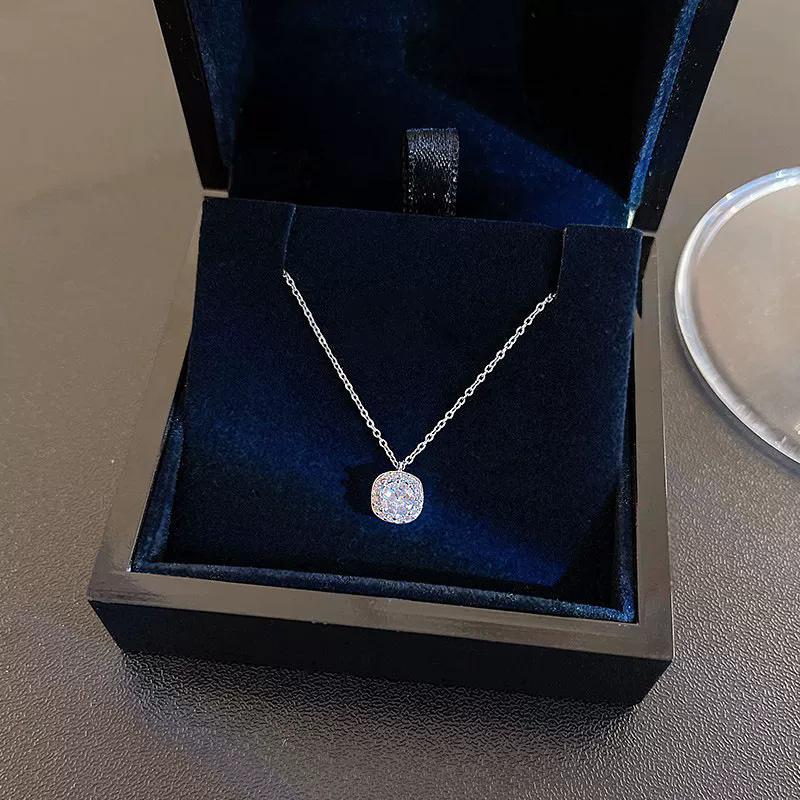 LATS New Square Zircon Stainless Steel Necklace for Women Silver Color Light Luxury Niche Choker Fashion Jewelry Gift