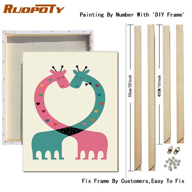 RUOPOTY Painting By Numbers Cartoon Animals Unique Gift Home Decoration Wall Art Coloring By Number Children's Room Decor